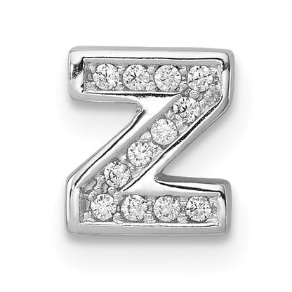 Sterling Silver Rhodium-Plated Cz Letter Z Initial Slide Charm