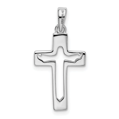 Sterling Silver Rhodium-Plated Jesus Cut-Out Cross Pendant