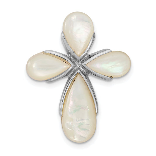 Sterling Silver Rhodium-Plated Mother Of Pearl Cross Chain Slide