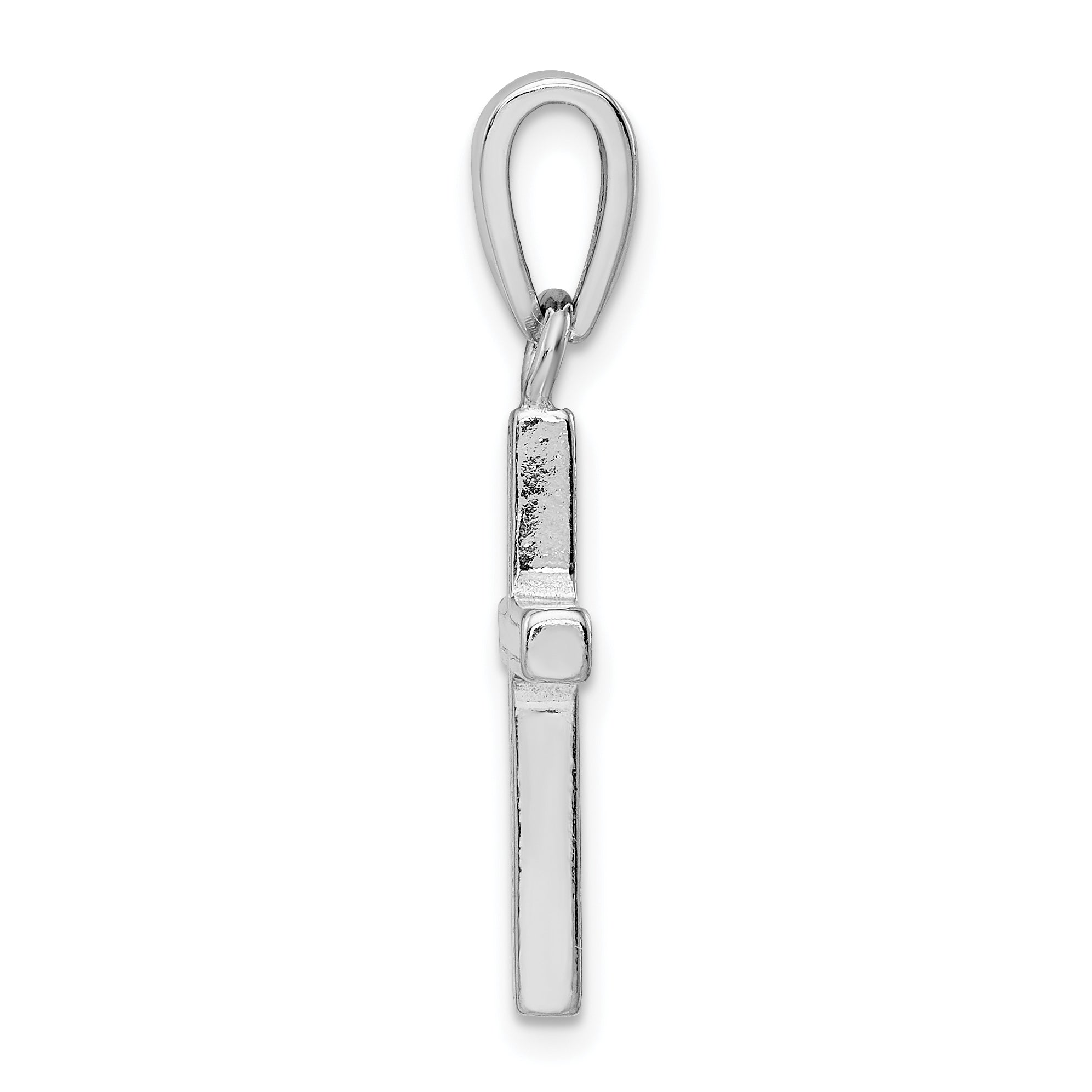Sterling Silver Rhodium-Plated White Lab Created Opal Cross Pendant