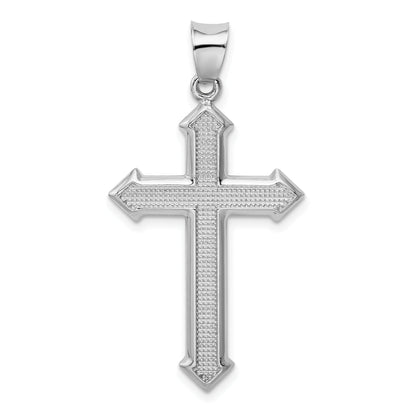 Sterling Silver Rhodium-Plated Textured & Polished Cross Pendant