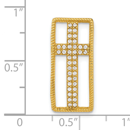 Sterling Silver Gold-Tone Polished Cz Cross Slide