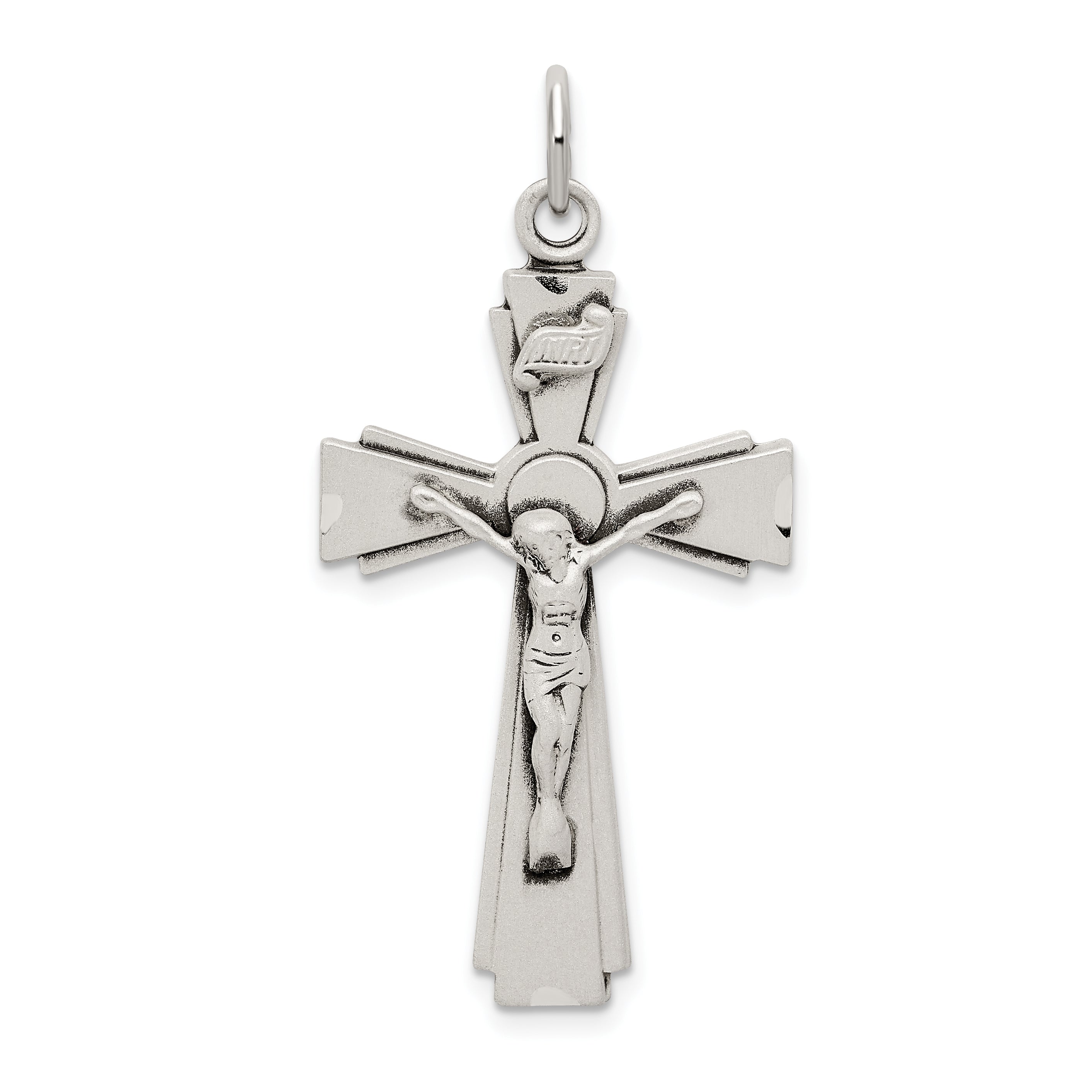 Sterling Silver Satin And D/C Inri Crucifix Pendant