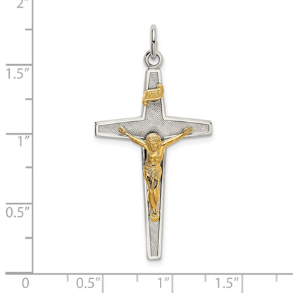 Sterling Silver & Gold-Plated Polished And Textured Inri Crucifix Pendant