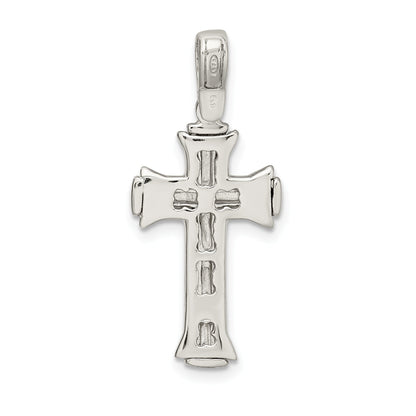 Sterling Silver Rhodium-Plated Satin & Polished Crucifix Pendant