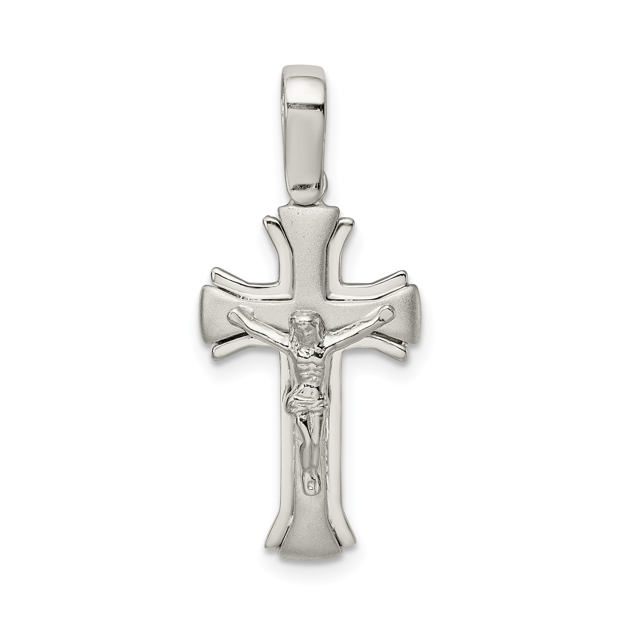 Sterling Silver Rhodium-Plated Satin & Polished Crucifix Pendant