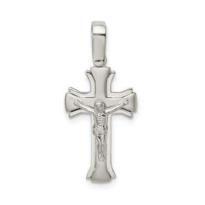 Sterling Silver Rhodium-Plated Satin & Polished Crucifix Pendant