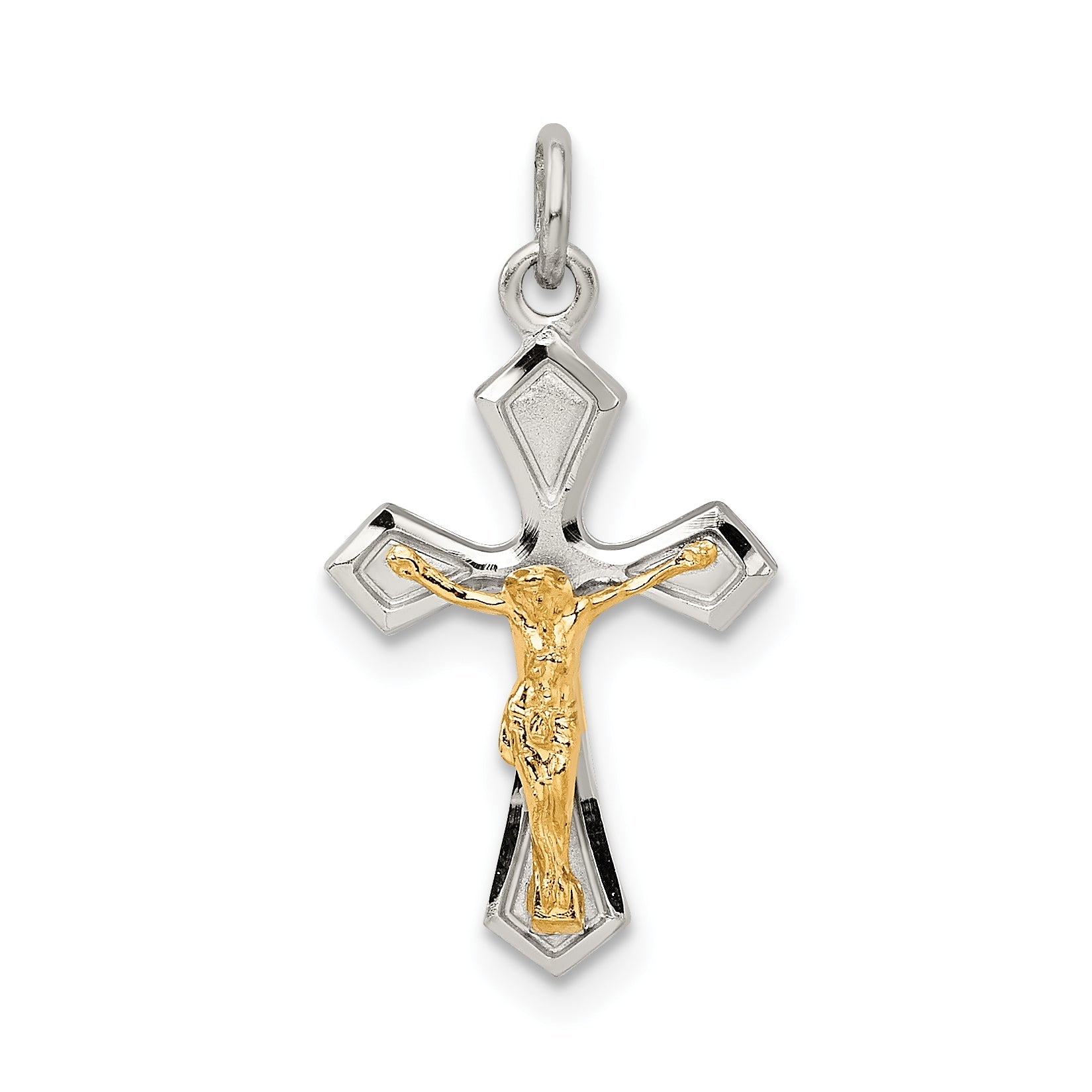 Sterling Silver & Gold-Plated Polished Satin D/C Crucifix Pendant