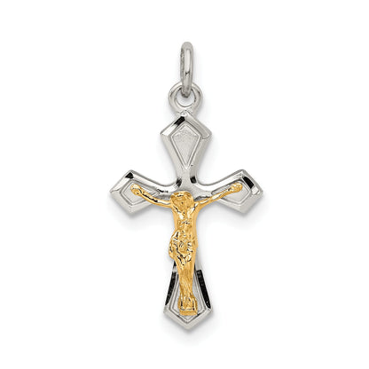 Sterling Silver & Gold-Plated Polished Satin D/C Crucifix Pendant