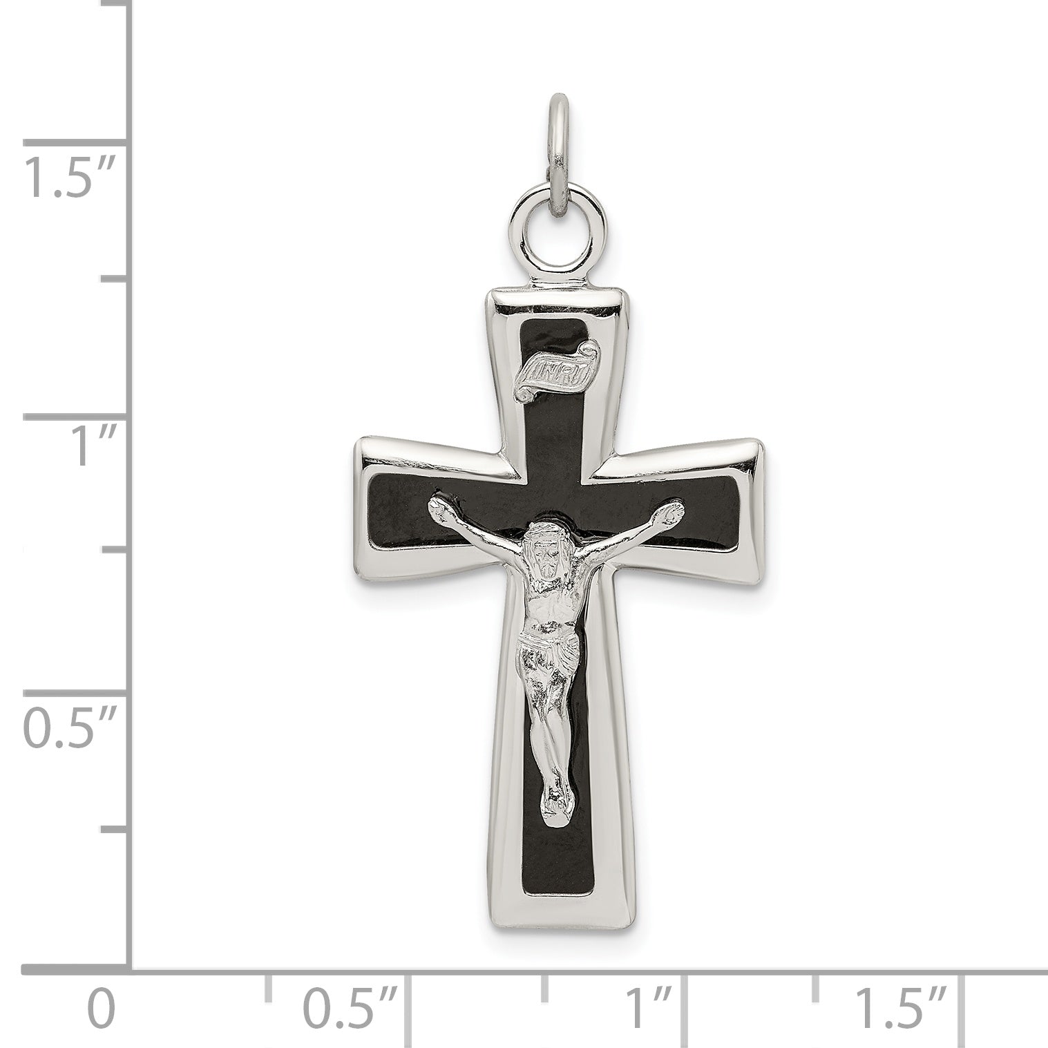 Sterling Silver Black Epoxy Inri Crucifix Pendant