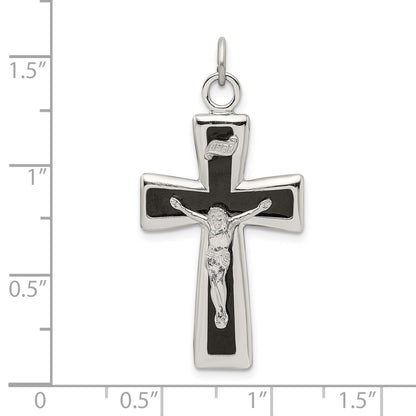 Sterling Silver Black Epoxy Inri Crucifix Pendant