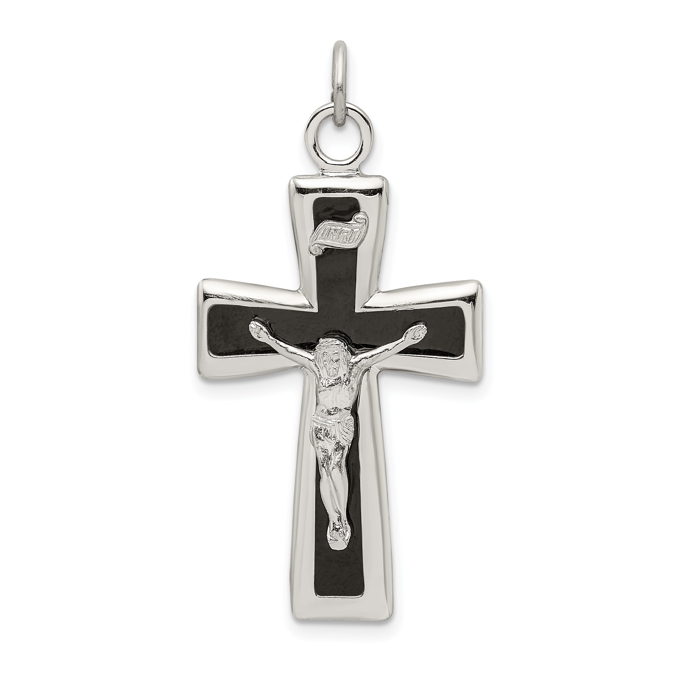 Sterling Silver Black Epoxy Inri Crucifix Pendant