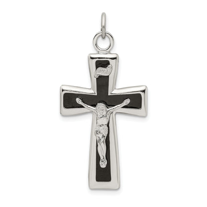 Sterling Silver Black Epoxy Inri Crucifix Pendant