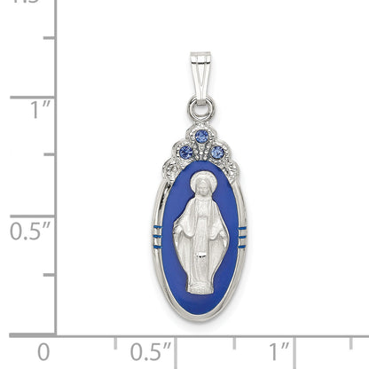 Sterling Silver Satin & D/C Epoxy Crystal Miraculous Medal Pendant