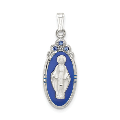 Sterling Silver Satin & D/C Epoxy Crystal Miraculous Medal Pendant