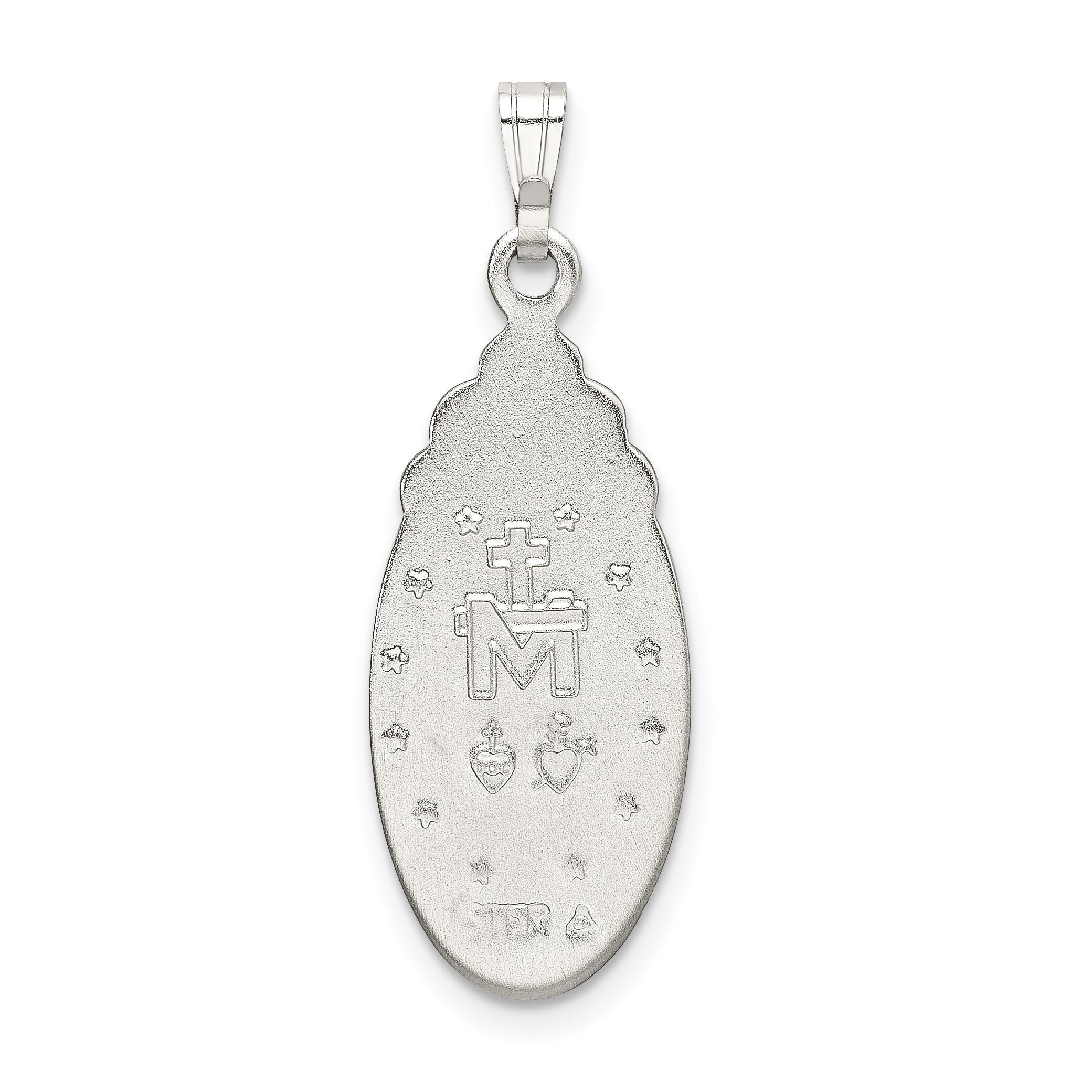 Sterling Silver White Epoxy & Crystal Miraculous Medal Pendant