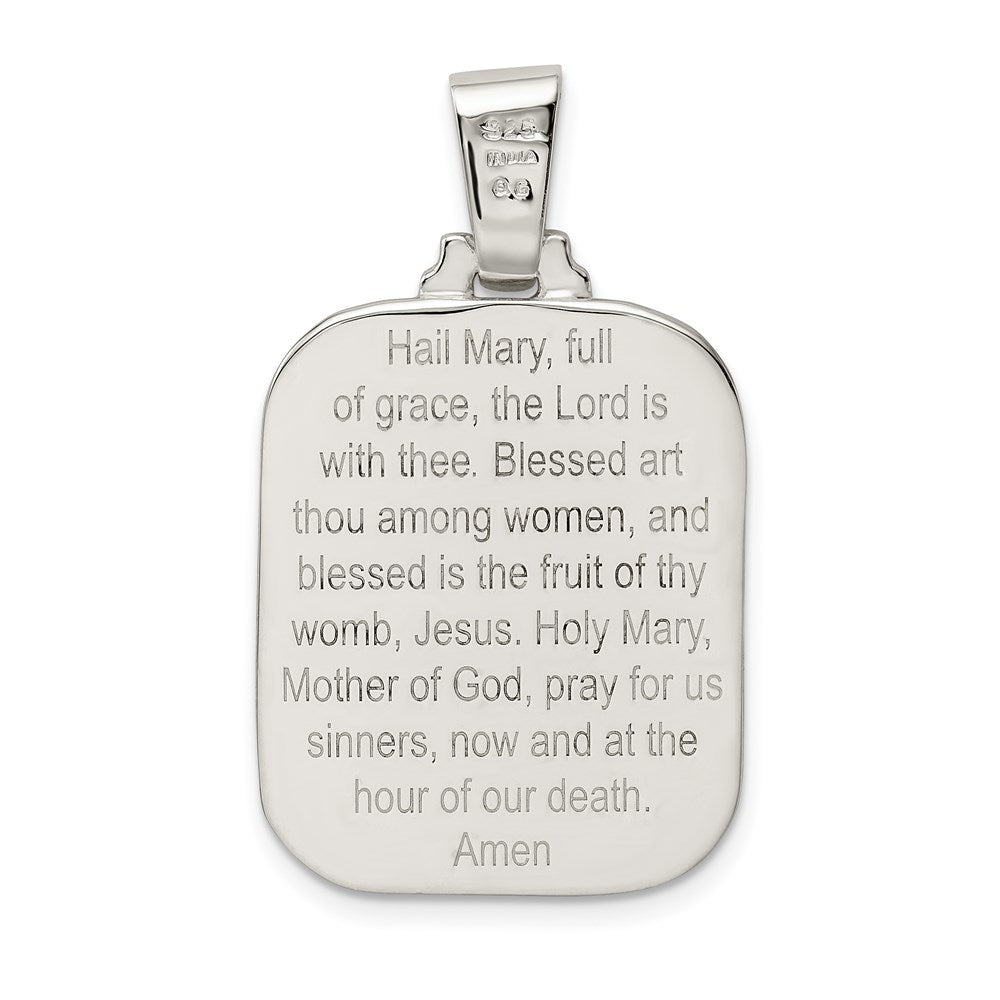 Sterling Silver Satin & Polished Mary W/Hail Prayer Pendant
