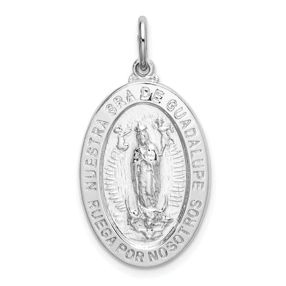 Sterling Silver Rhodium-Plated Spanish Lady Of Guadalupe Medal Pendant