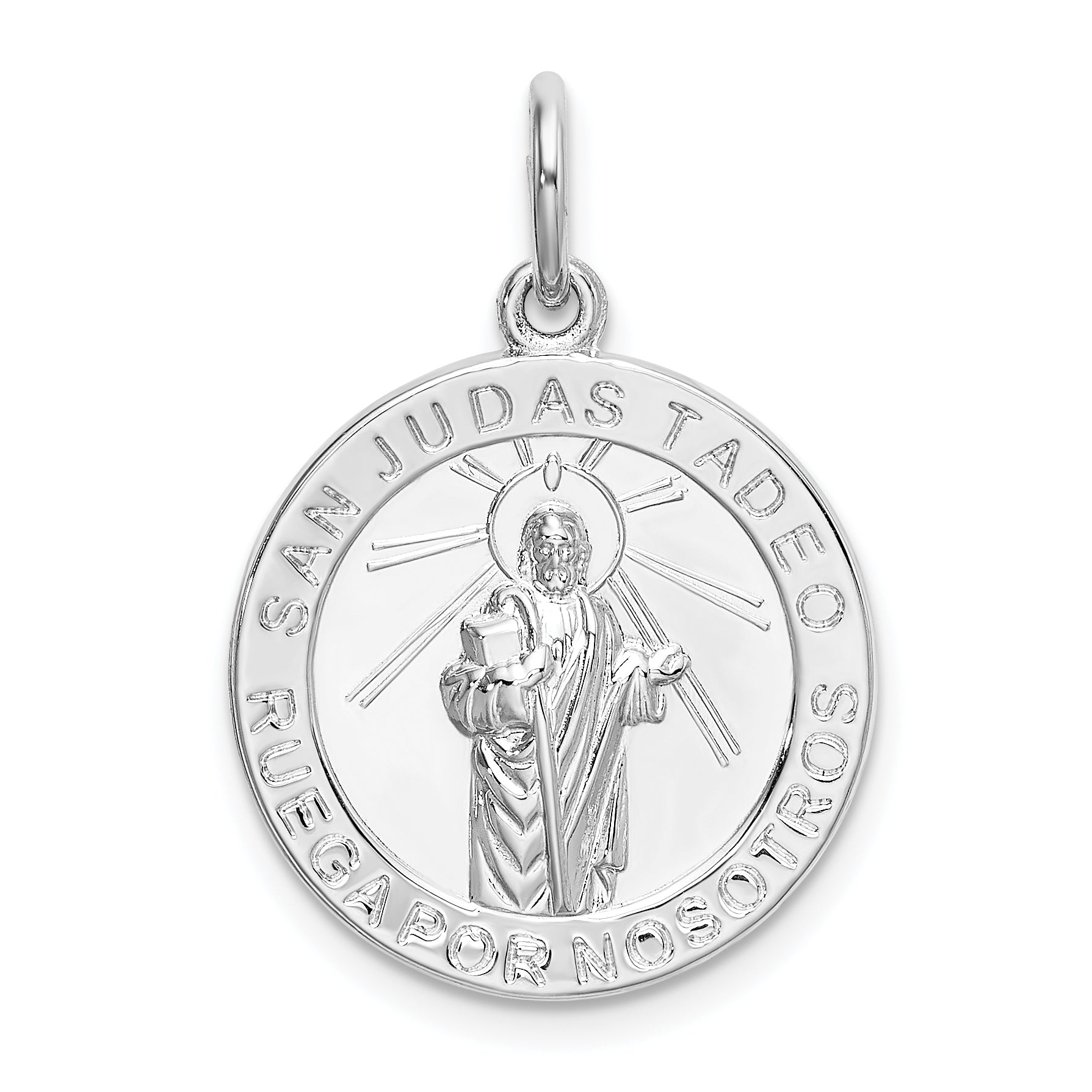 Sterling Silver Rhodium-Plated Spanish St. Jude Thaddeus Medal Pendant