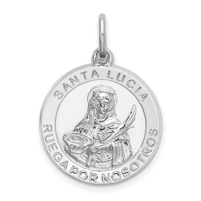 Sterling Silver Rhodium-Plated Spanish St. Lucy Medal Pendant