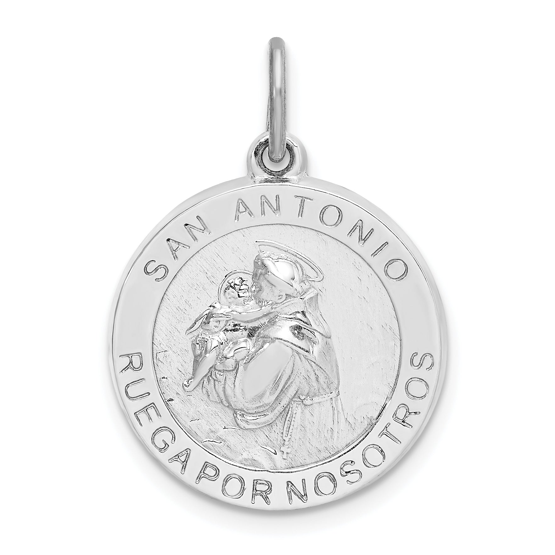 Sterling Silver Rhodium-Plated Spanish St. Anthony Medal Pendant