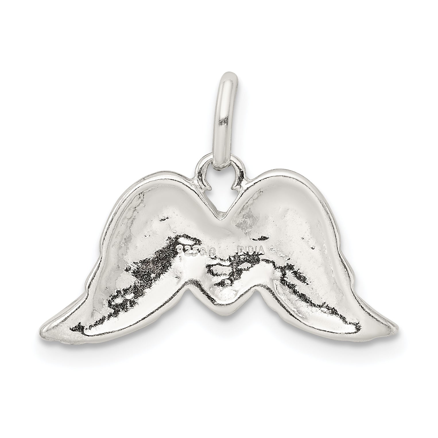 Sterling Silver Polished Enamel Glitter Fabric Heart W/Wings Pendant