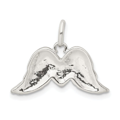Sterling Silver Polished Enamel Glitter Fabric Heart W/Wings Pendant