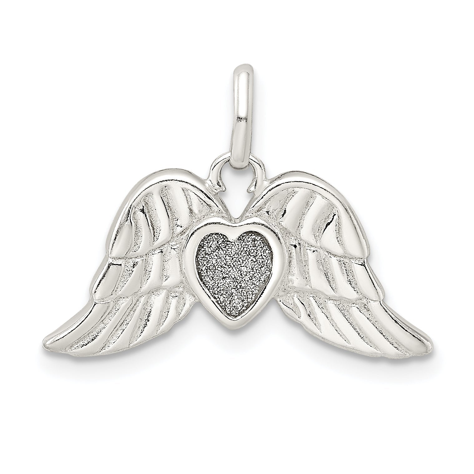 Sterling Silver Polished Enamel Glitter Fabric Heart W/Wings Pendant