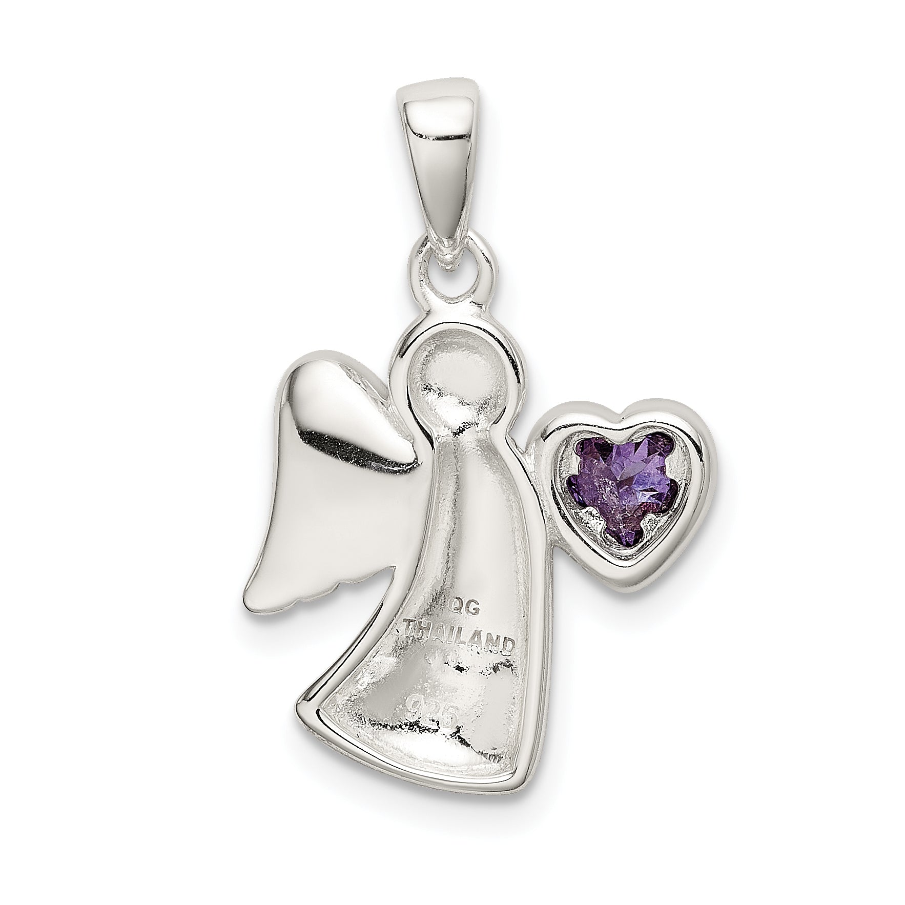 Sterling Silver Angel W/Purple Cz Heart Pendant
