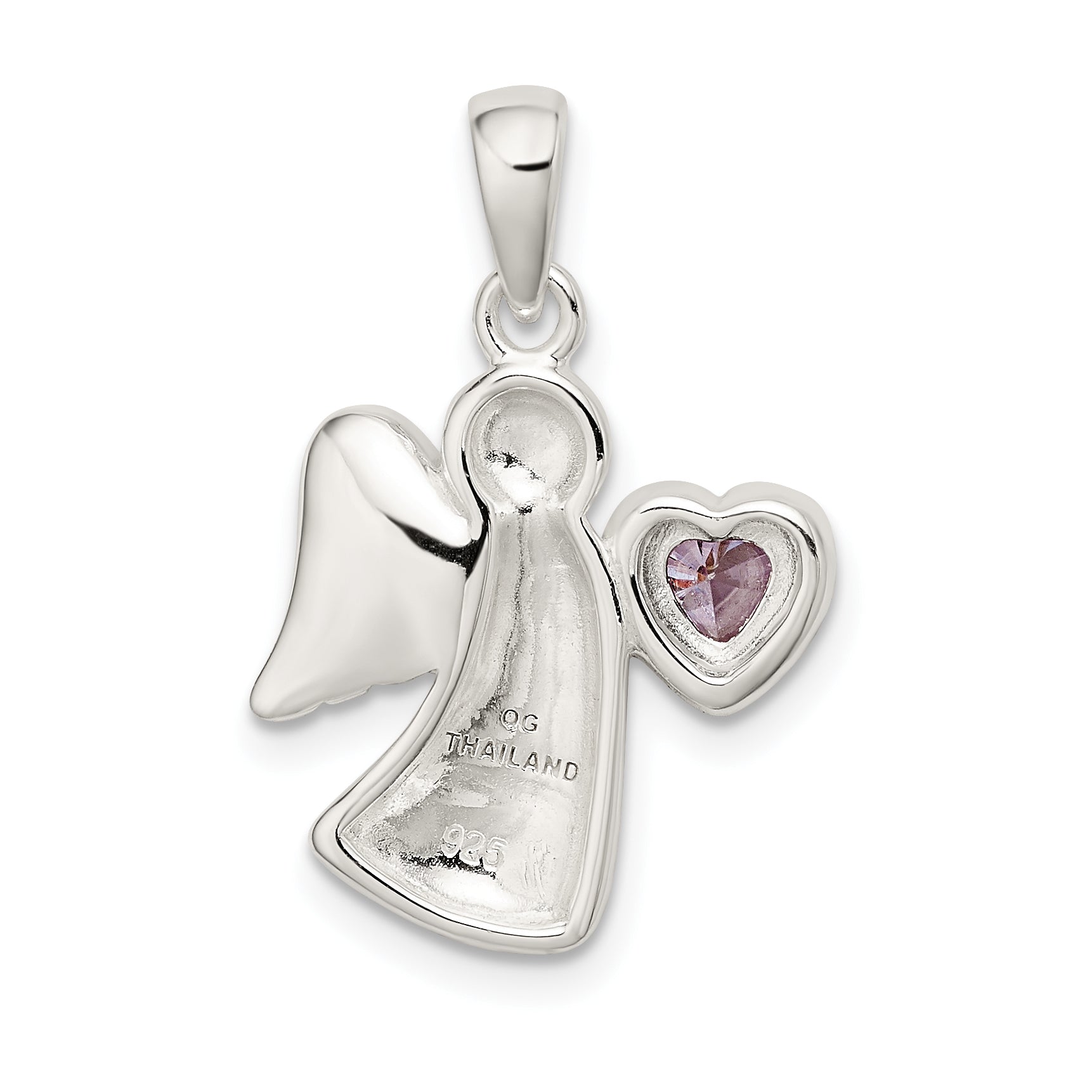 Sterling Silver Angel W/Light Purple Cz Heart Pendant