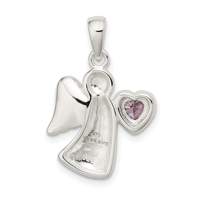 Sterling Silver Angel W/Light Purple Cz Heart Pendant