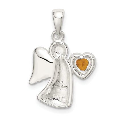 Sterling Silver Angel W/Yellow Cz Heart Pendant