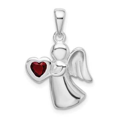Sterling Silver Angel W/Red Cz Heart Pendant