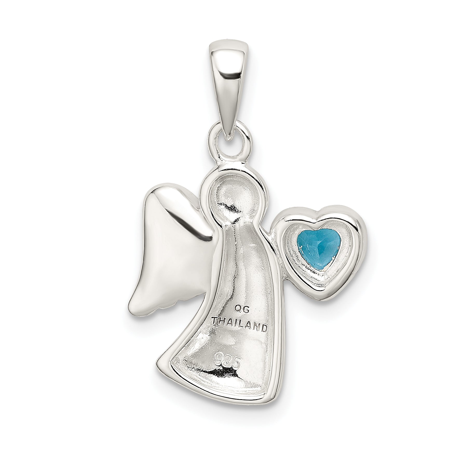 Sterling Silver Angel W/Blue Cz Heart Pendant