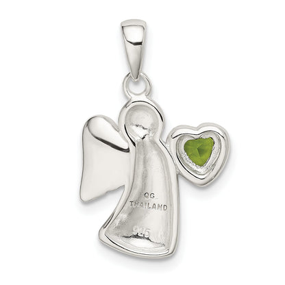Sterling Silver Angel W/Light Green Cz Heart Pendant