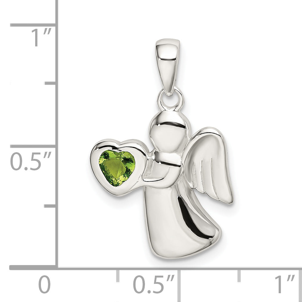 Sterling Silver Angel W/Light Green Cz Heart Pendant