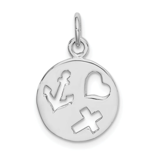 Sterling Silver Rhodium-Plated Cut-Out Heart, Cross, Anchor Charm