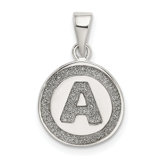 Sterling Silver Glitter Enamel Letter A Initial Circle Pendant