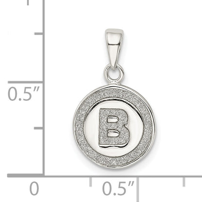 Sterling Silver Glitter Enamel Letter B Initial Circle Pendant