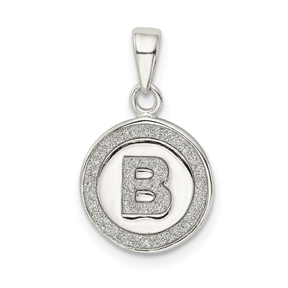 Sterling Silver Glitter Enamel Letter B Initial Circle Pendant