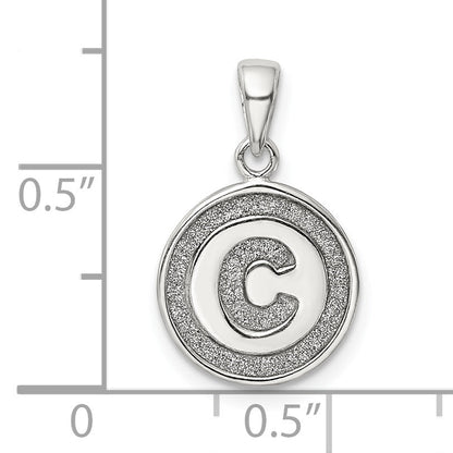 Sterling Silver Glitter Enamel Letter C Initial Circle Pendant