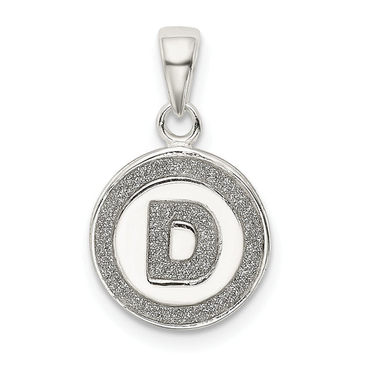 Sterling Silver Glitter Enamel Letter D Initial Circle Pendant