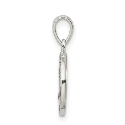 Sterling Silver Glitter Enamel Letter E Initial Circle Pendant