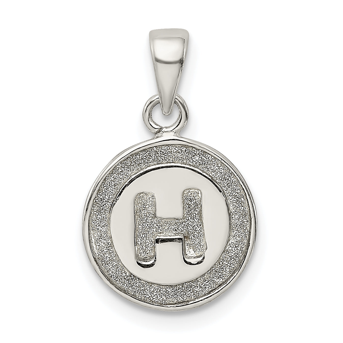 Sterling Silver Glitter Enamel Letter H Initial Circle Pendant