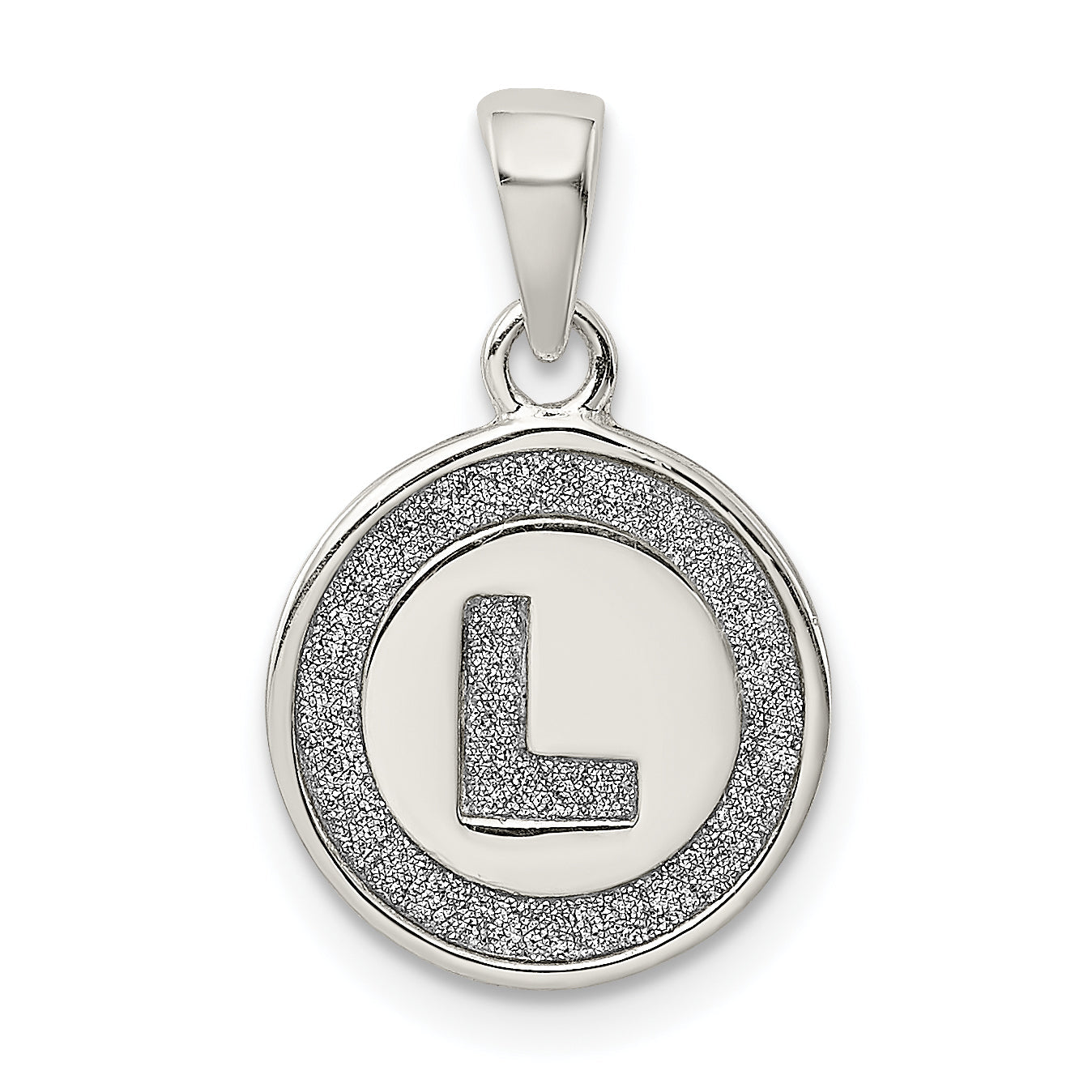 Sterling Silver Glitter Enamel Letter L Initial Circle Pendant