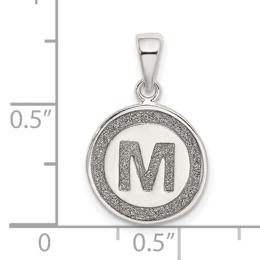 Sterling Silver Glitter Enamel Letter M Initial Circle Pendant
