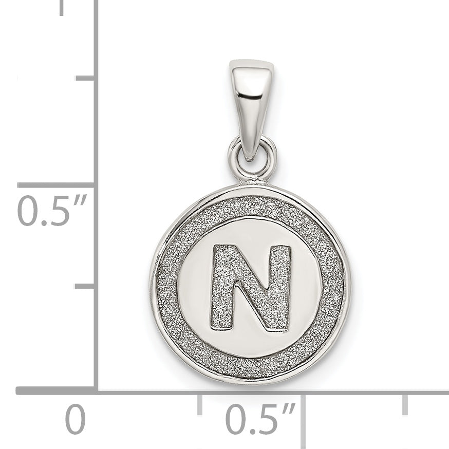 Sterling Silver Glitter Enamel Letter N Inital Circle Pendant
