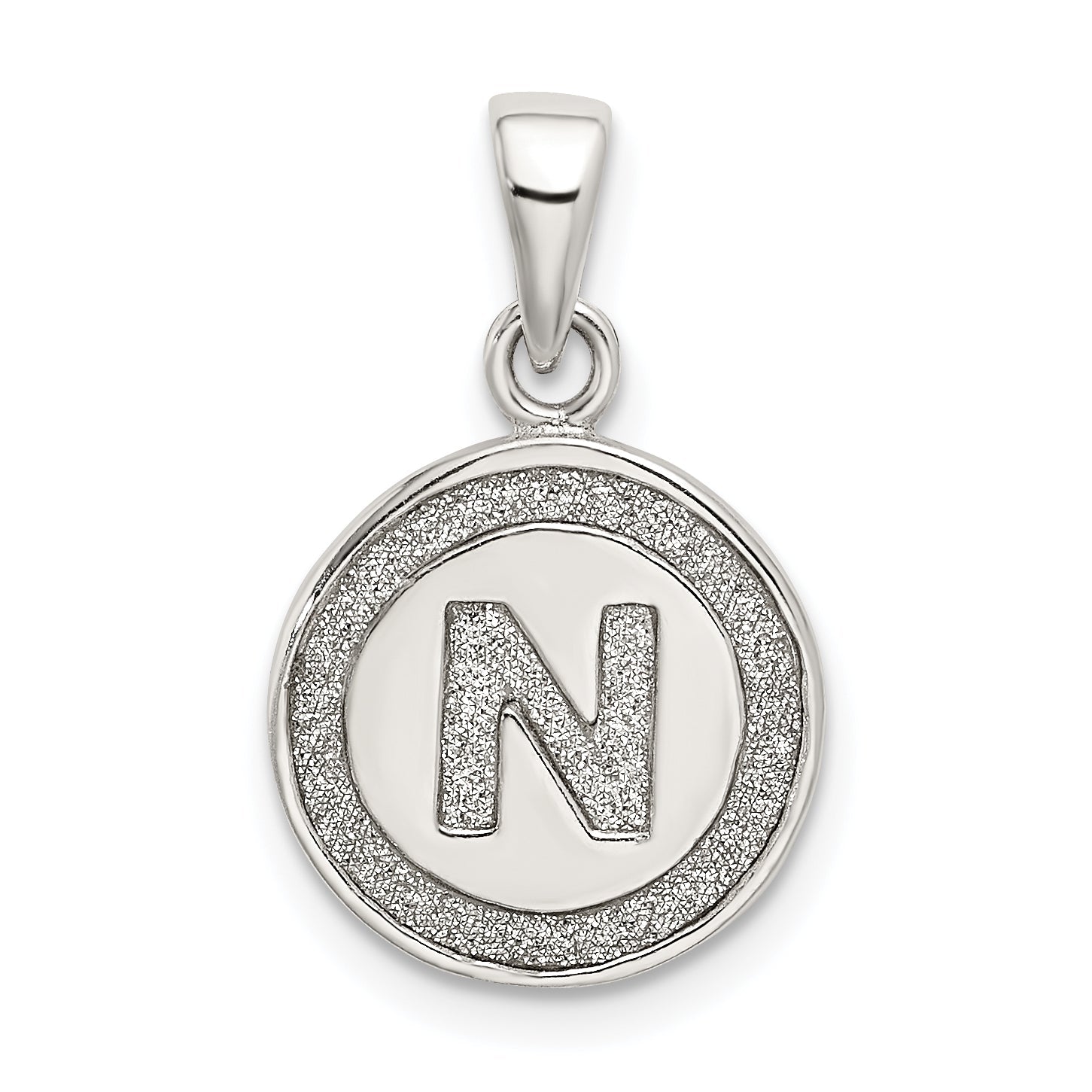 Sterling Silver Glitter Enamel Letter N Inital Circle Pendant
