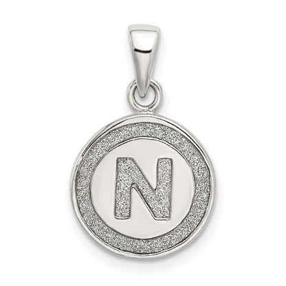 Sterling Silver Glitter Enamel Letter N Inital Circle Pendant
