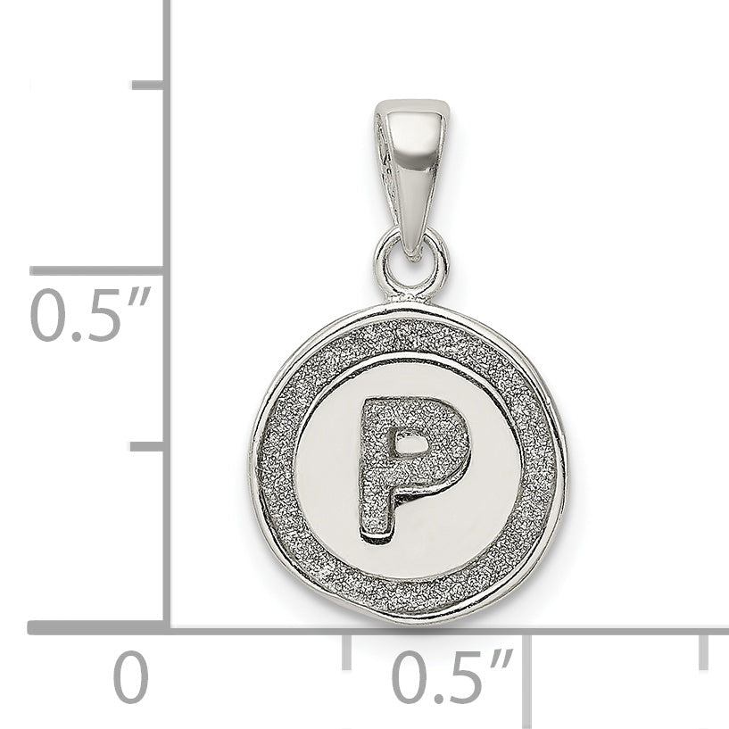 Sterling Silver Glitter Enamel Letter P Initial Circle Pendant